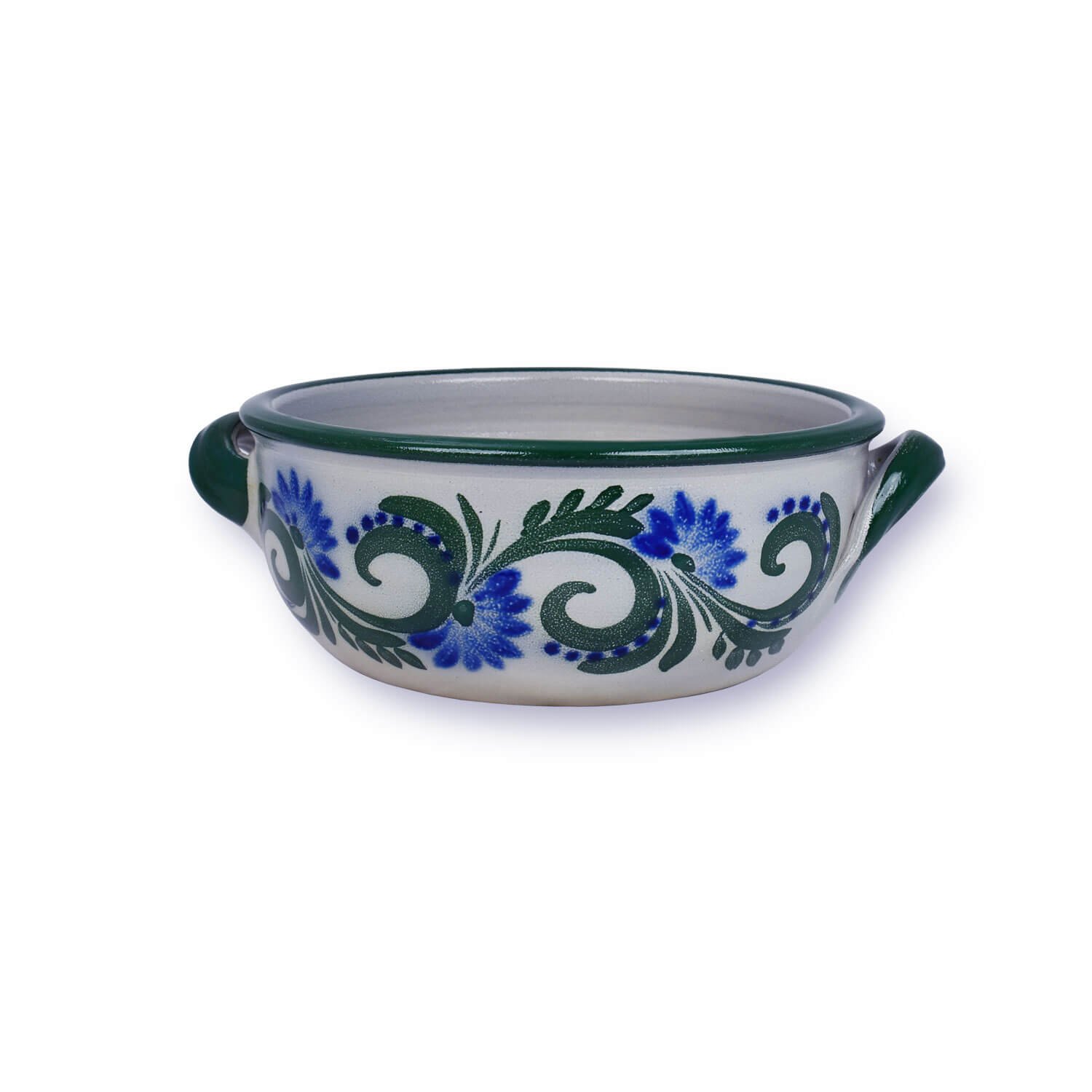 Auflaufform aus Westerwald-Keramik, Ø 18cm klein, Dekor grün-blau