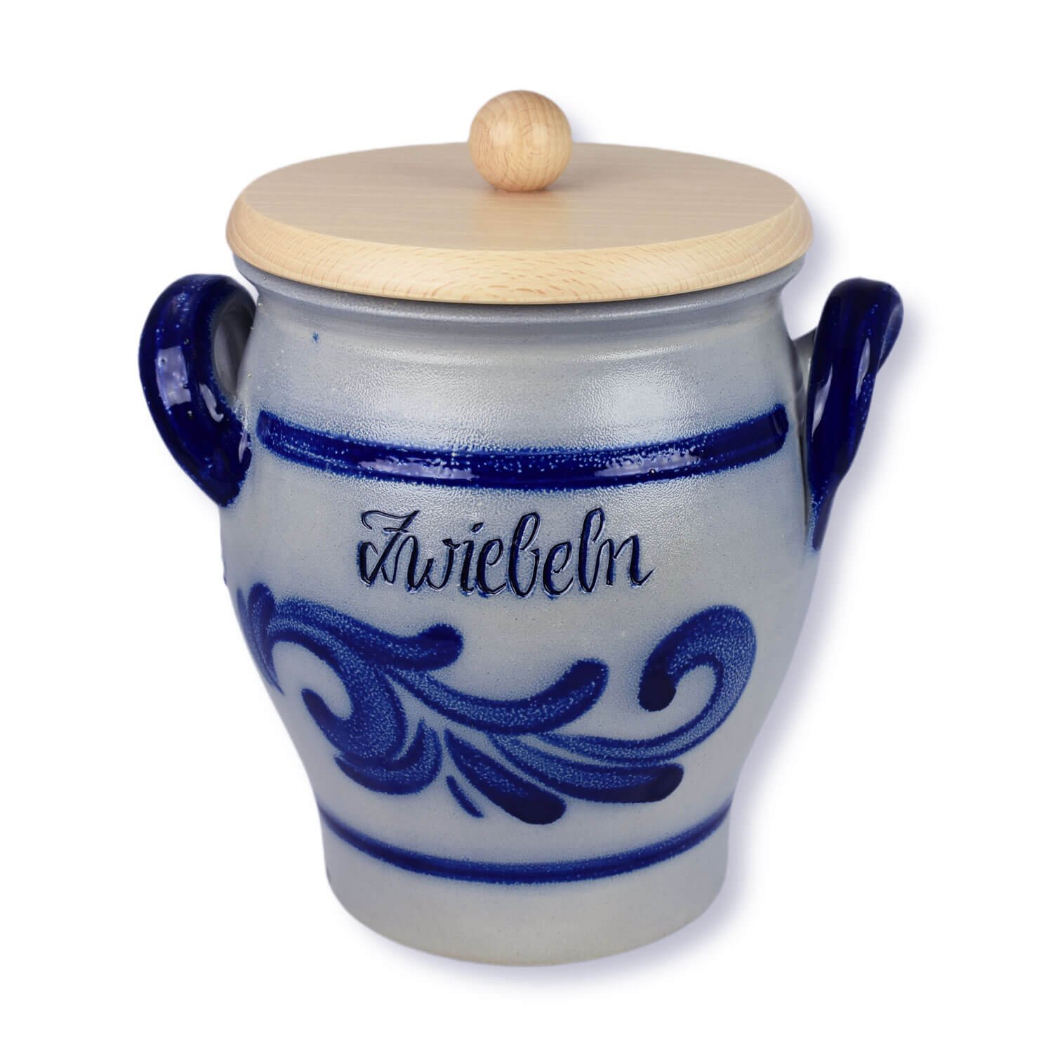 Zwiebeltopf mit Holzdeckel blau